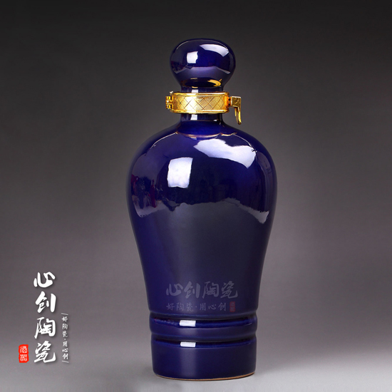 1斤婚宴寿宴专用蓝色陶瓷酒瓶